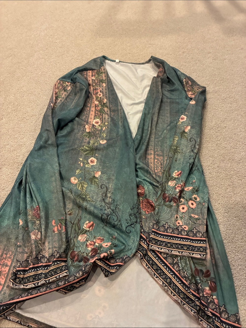 Floral Teal Open-Front Women's Tunic Kimono